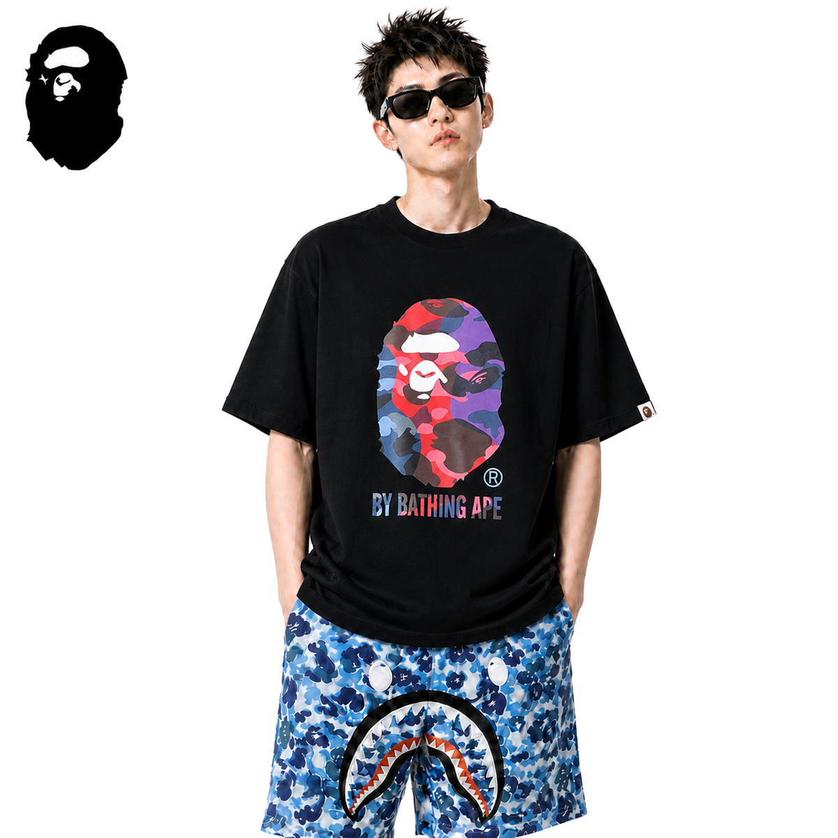 BAPE Multicolor Camo Ape Head Men's T-Shirt - Black
