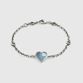GUCCI HEART AGED FINISH STERLING SILVER BLUE ENAMEL BRACELET