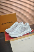 Louis Vuitton White and Light Gray Low-Top Sneakers - Lace-Up Closure