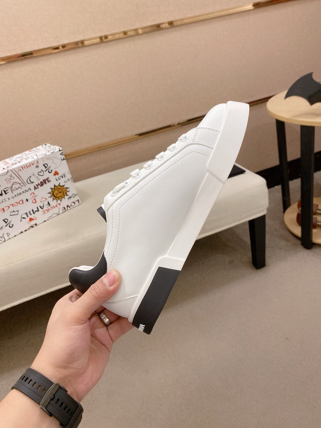 Dolce & Gabbana Men's White Black Accent Sneakers